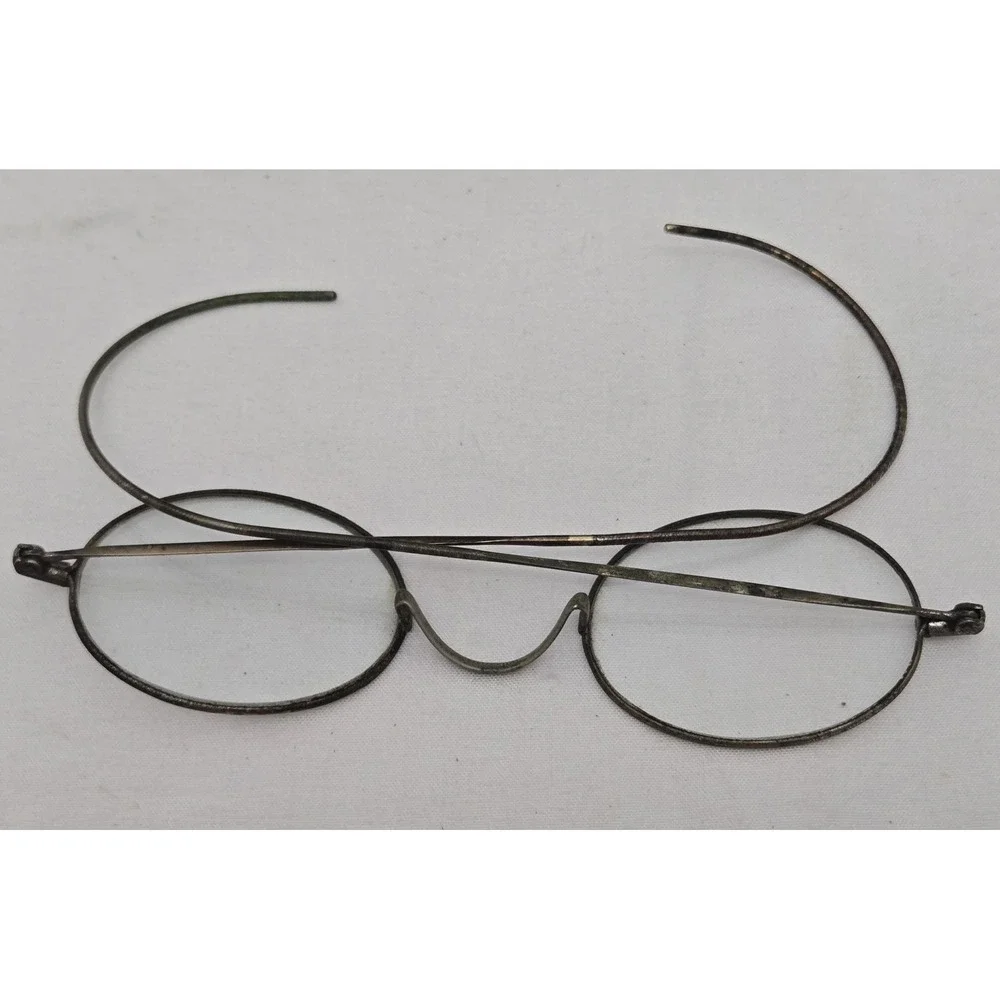 Antique 1890s WILLSON Wire Rim Oval Spectacles Eveglasses w/ Velvet Lined Case